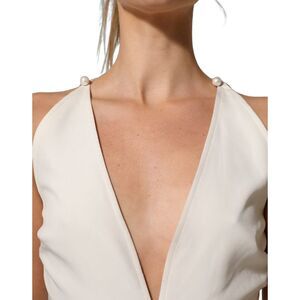 Atos Lombardini White Black Plunging Neck Sleeveless Bodysuit Women's Dress
